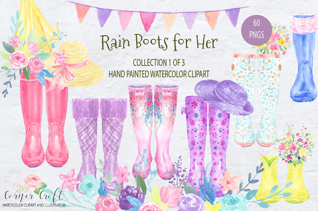 Waterolor Rain boots for Her, floral wellies, floral rain boots, rubber boots, floral wellington boots.