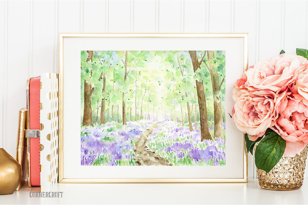 watercolor bluebell wood, instant download 