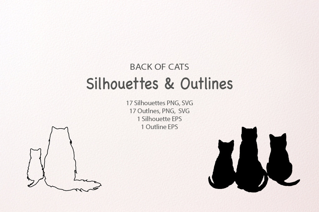 Back of cat, silhouettes, outlines, svg vector format