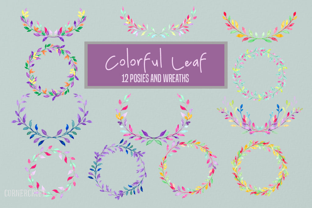 watercolor colorful leaf design kit, vector format, watercolor clipart