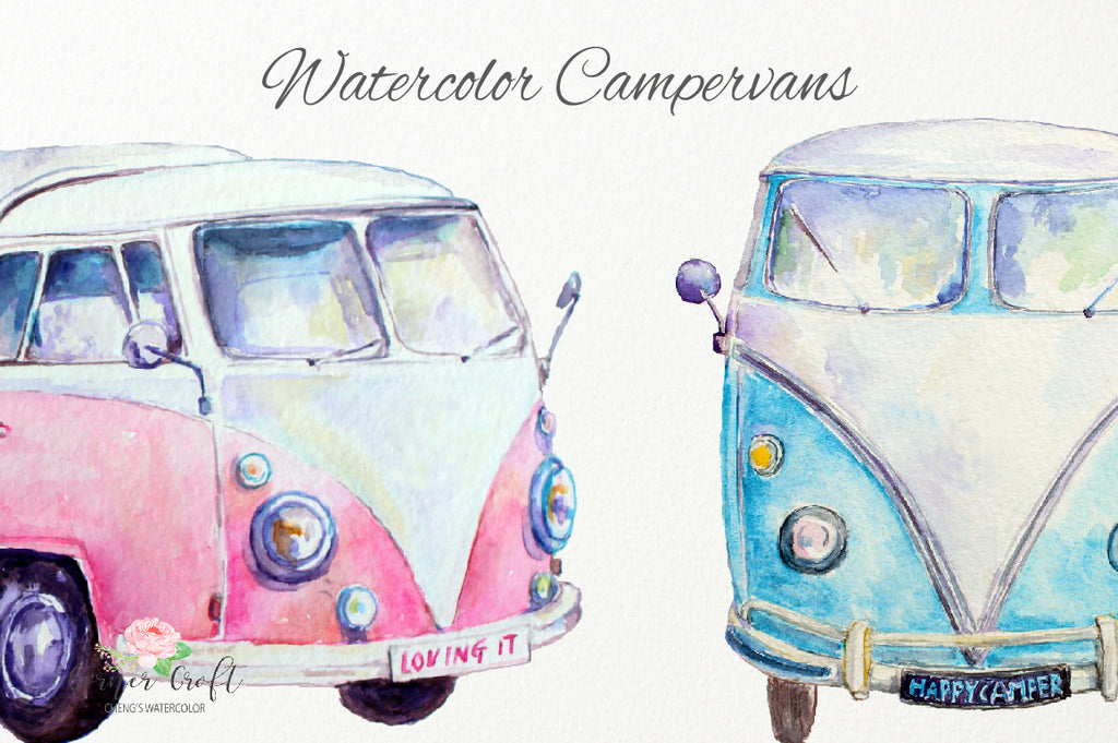 motor home, classic camper van, watercolor camper, leisure vehicles, 