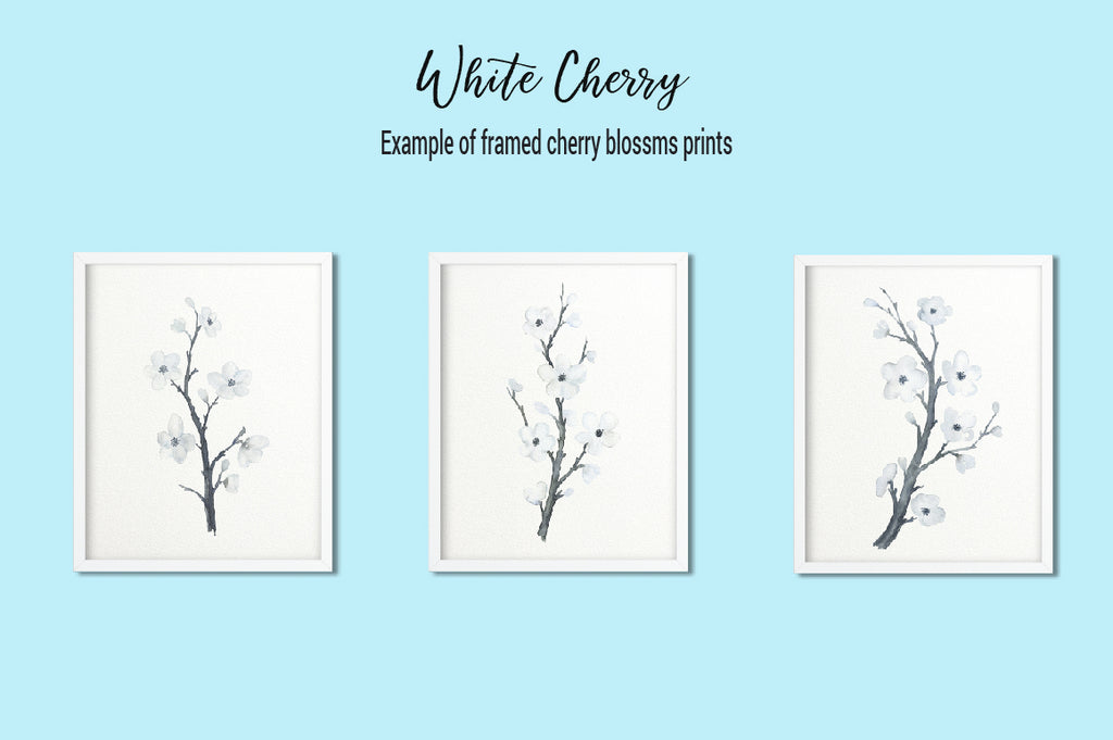 watercolor art prints, white cherry print, watercolor cherry illustration 