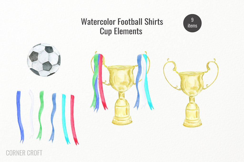 watercolour football cup, sport cup, sport clip art, football illustration 