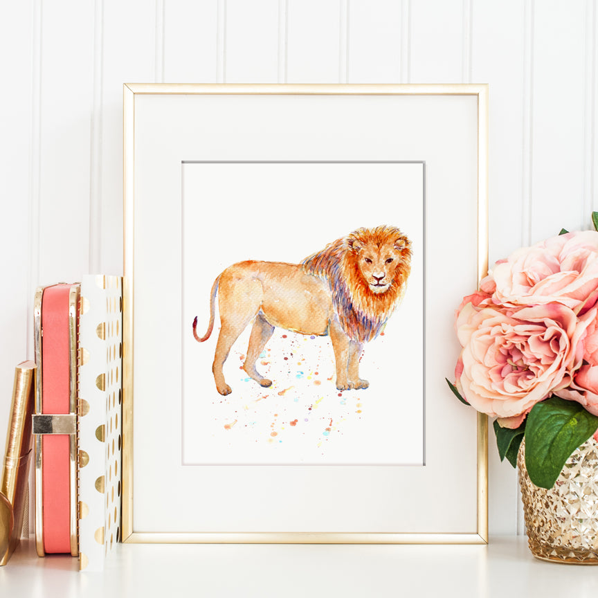 Watercolor animal print, lion print, instant download