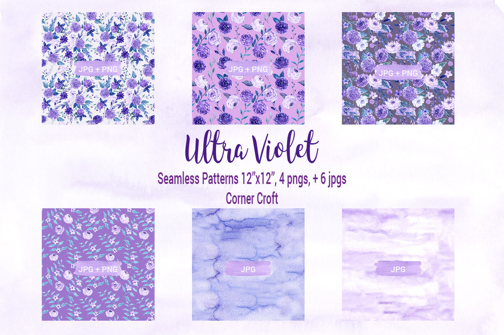 watercolor repeat pattern, rose and peony pattern, purple digital paper