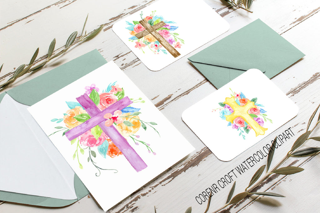 christmas cards of cross, foral crosses, instant download 