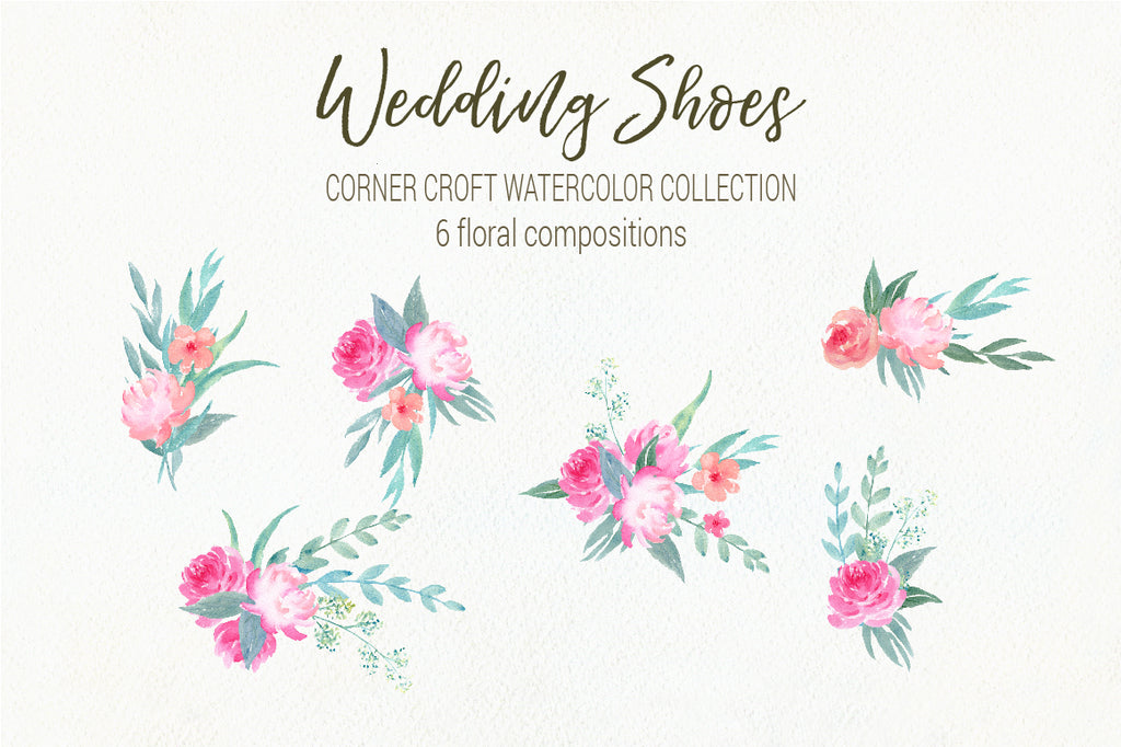 watercolor floral composition, pink flower illustration 