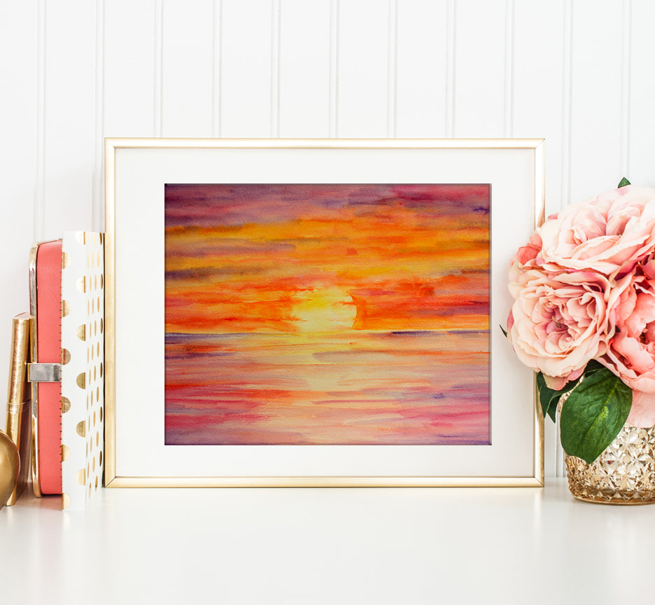 Watercolor painting Sunset, printable, instand download 