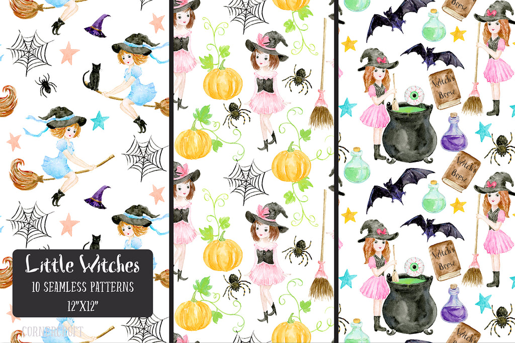 watercolor halloween witch pattern, instant download 