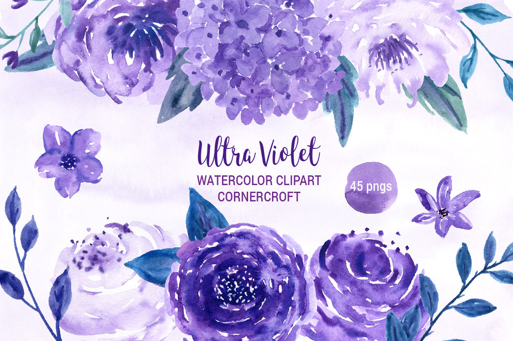 watercolor clipart ultra violet, purple rose, purple peony, watercolor texture