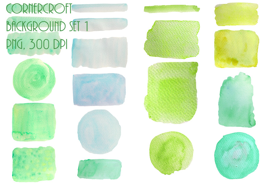 watercolor texture bundle, blue, green, yellow, pink, red, orange 