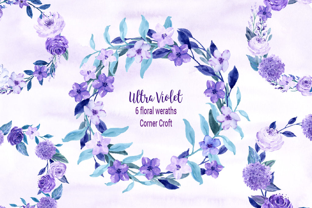 Watercolor ultra violet floral wreath, purple wreath, watercolour wreath