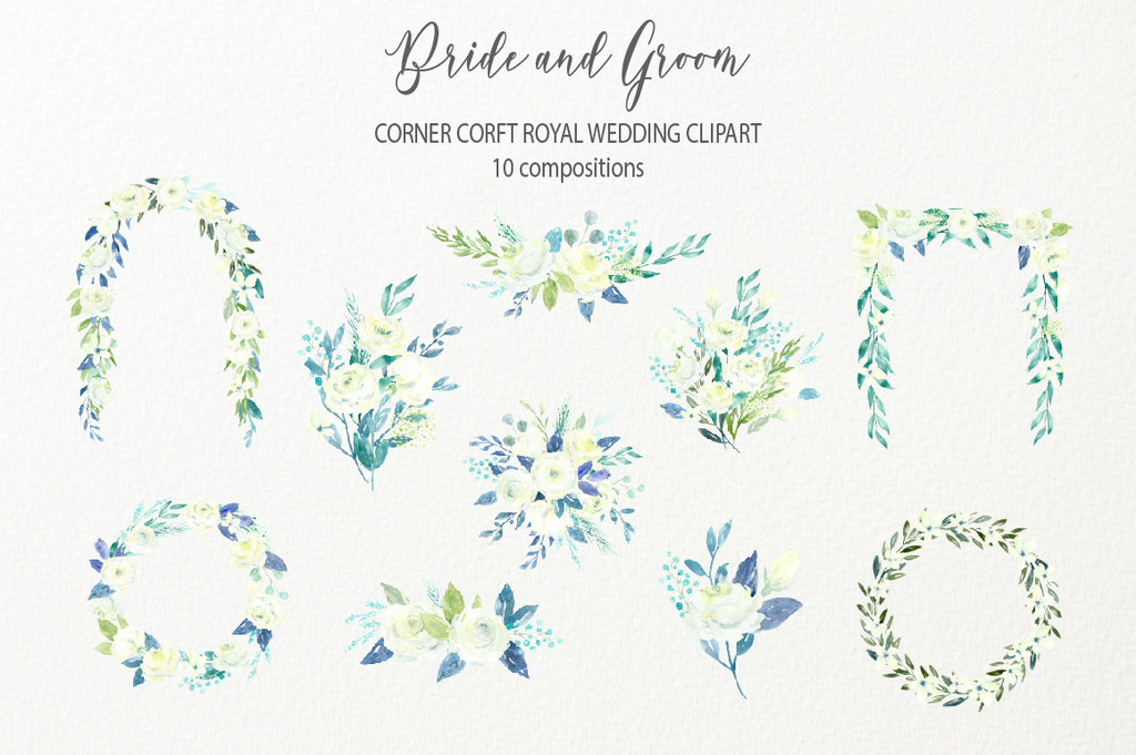 make custom wedding portrait with this clipart, royal wedding clipart, white rose compositions, wedding arch