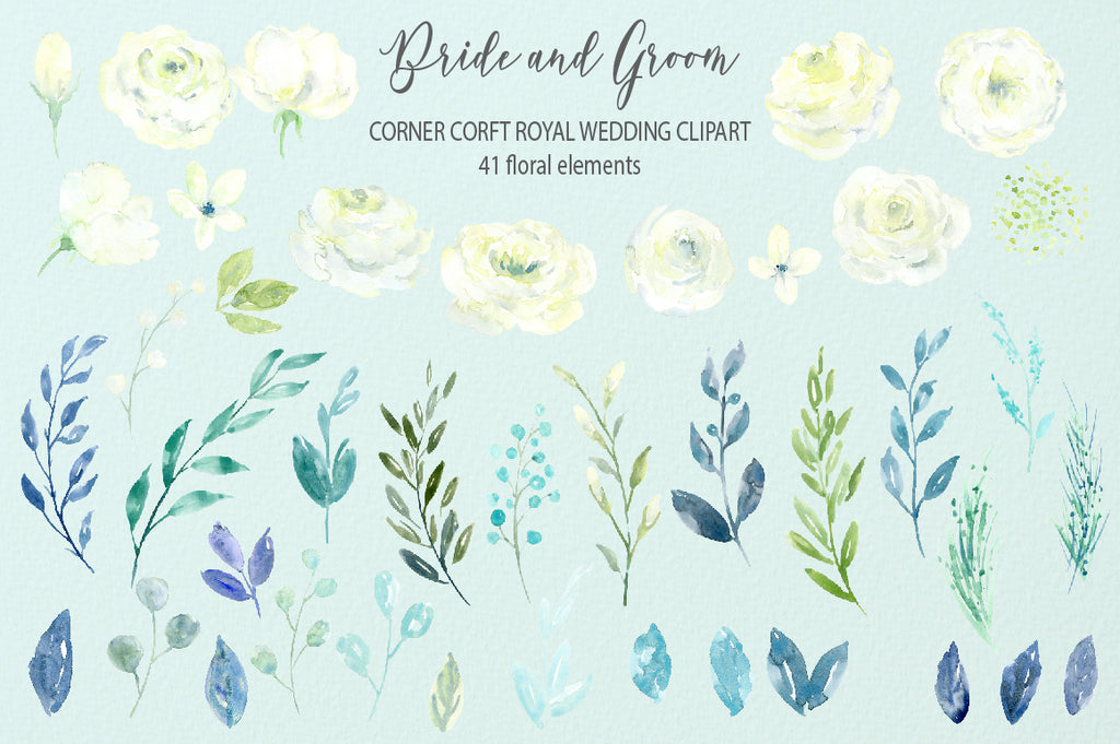 watercolor white flower clipart, wedding flowers, royal wedding clipart