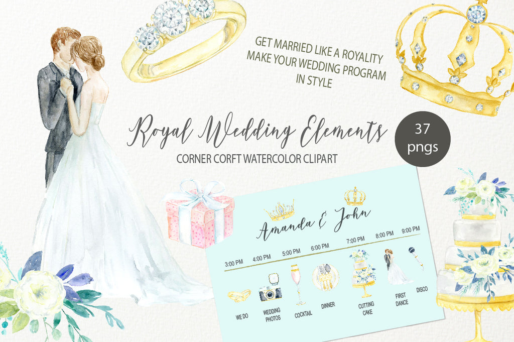make your wedding program with this royal wedding icons, instant download 