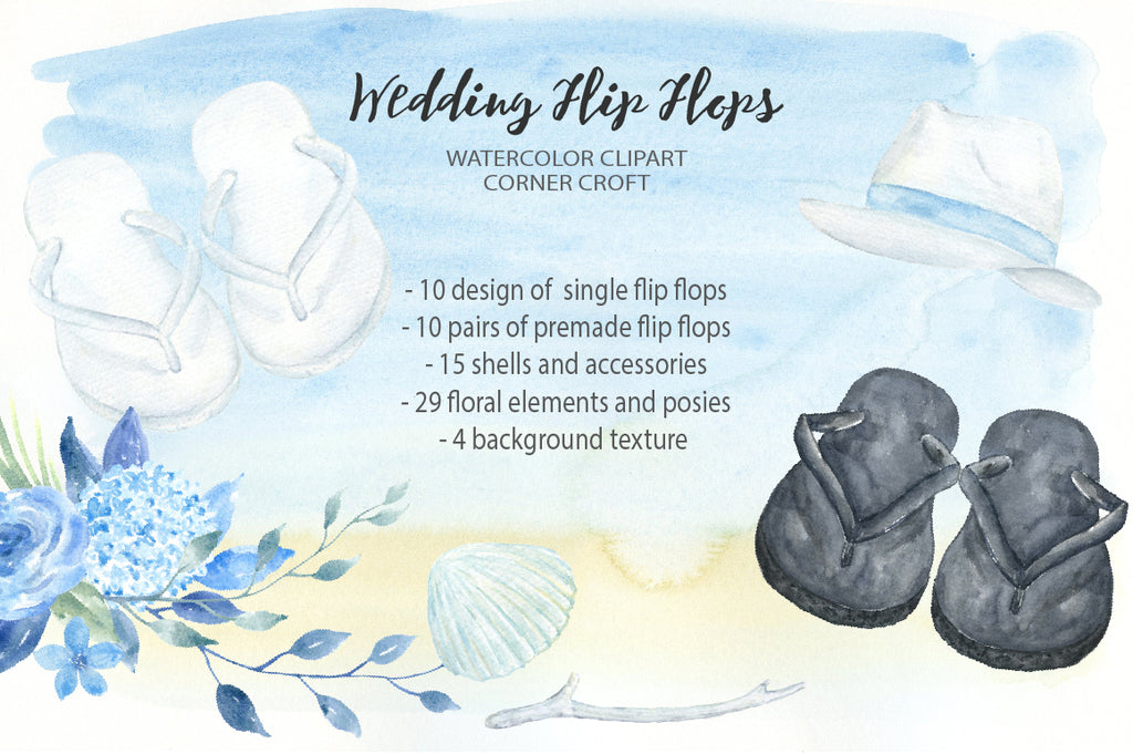flip flops collection, flip flops wedding illustration, wedding clipart, instant download 