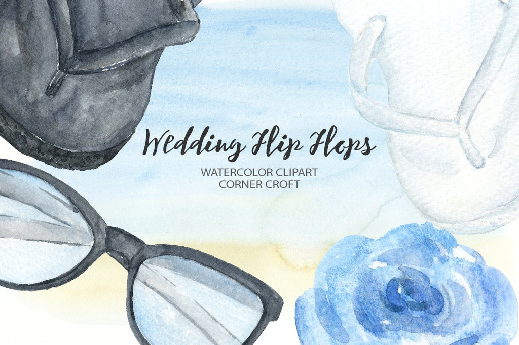 watercolour wedding flip flops collection, wedding clipart instant download 