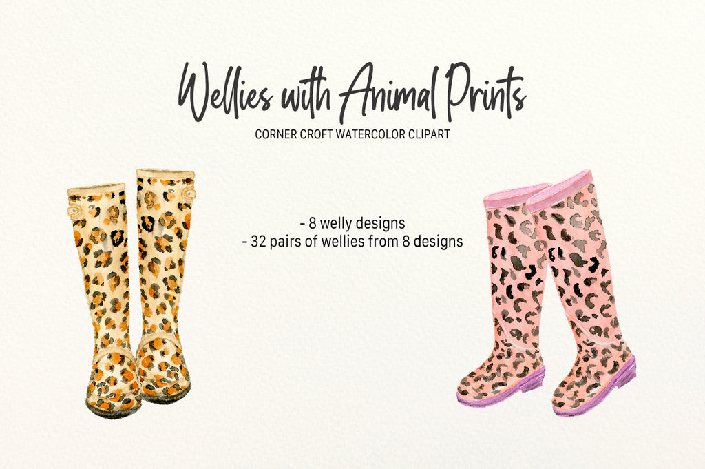 garden boots wellington boots clipart with animal prints digital download 