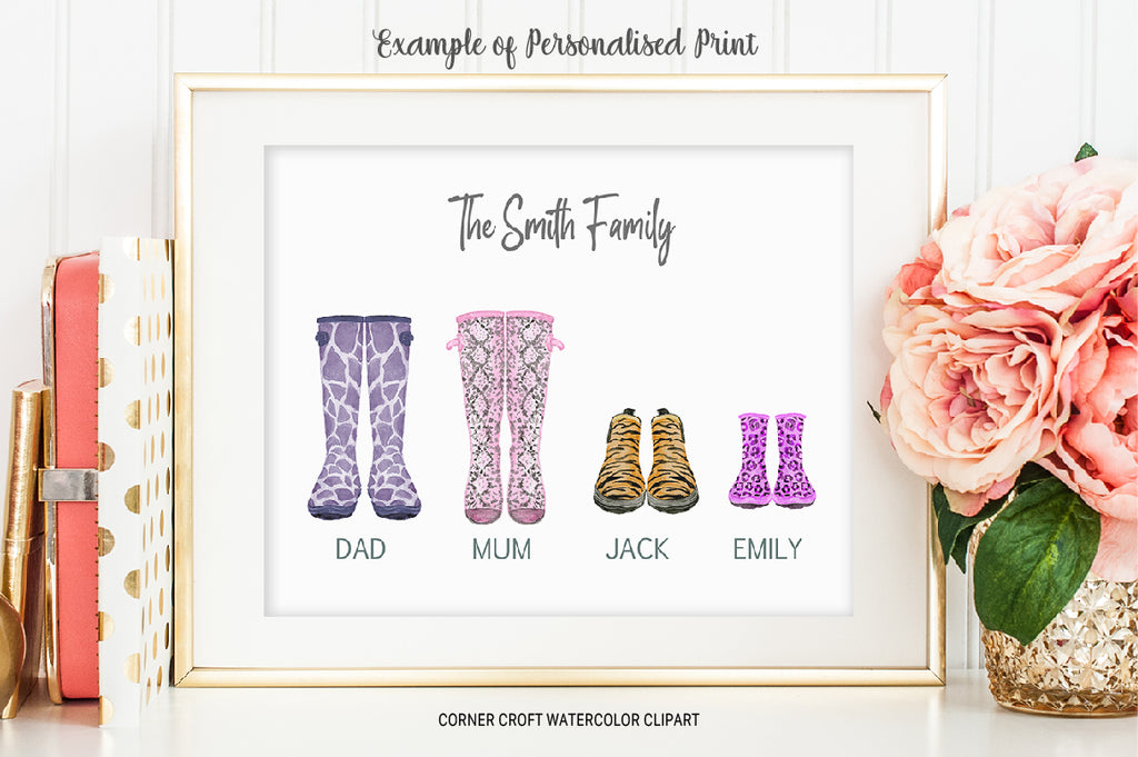 wellies with animal print for making personlised print, my family print