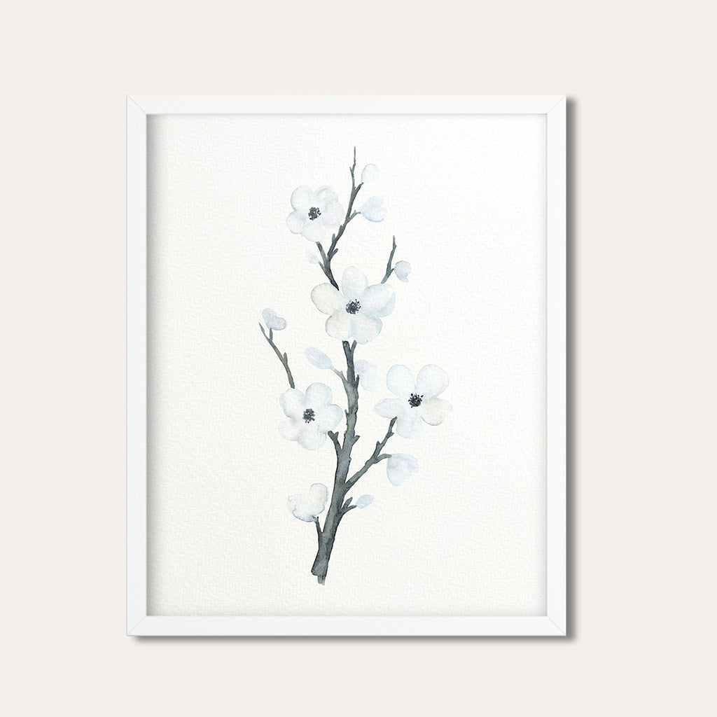 watercolour cherry blossoms, white cherry flower, teen room deco, watercolor print, digital download