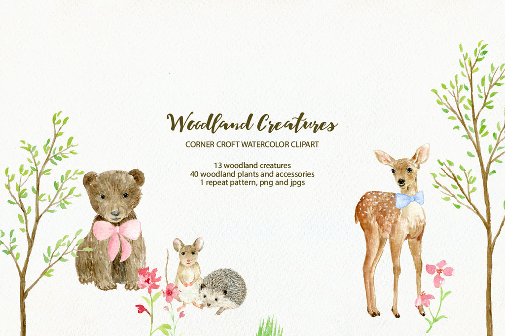 Watercolor clipart woodland creatures