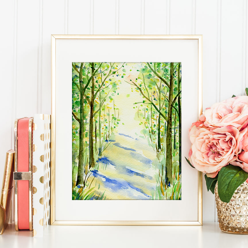 watercolor painting of woodland in spring, instant download 
